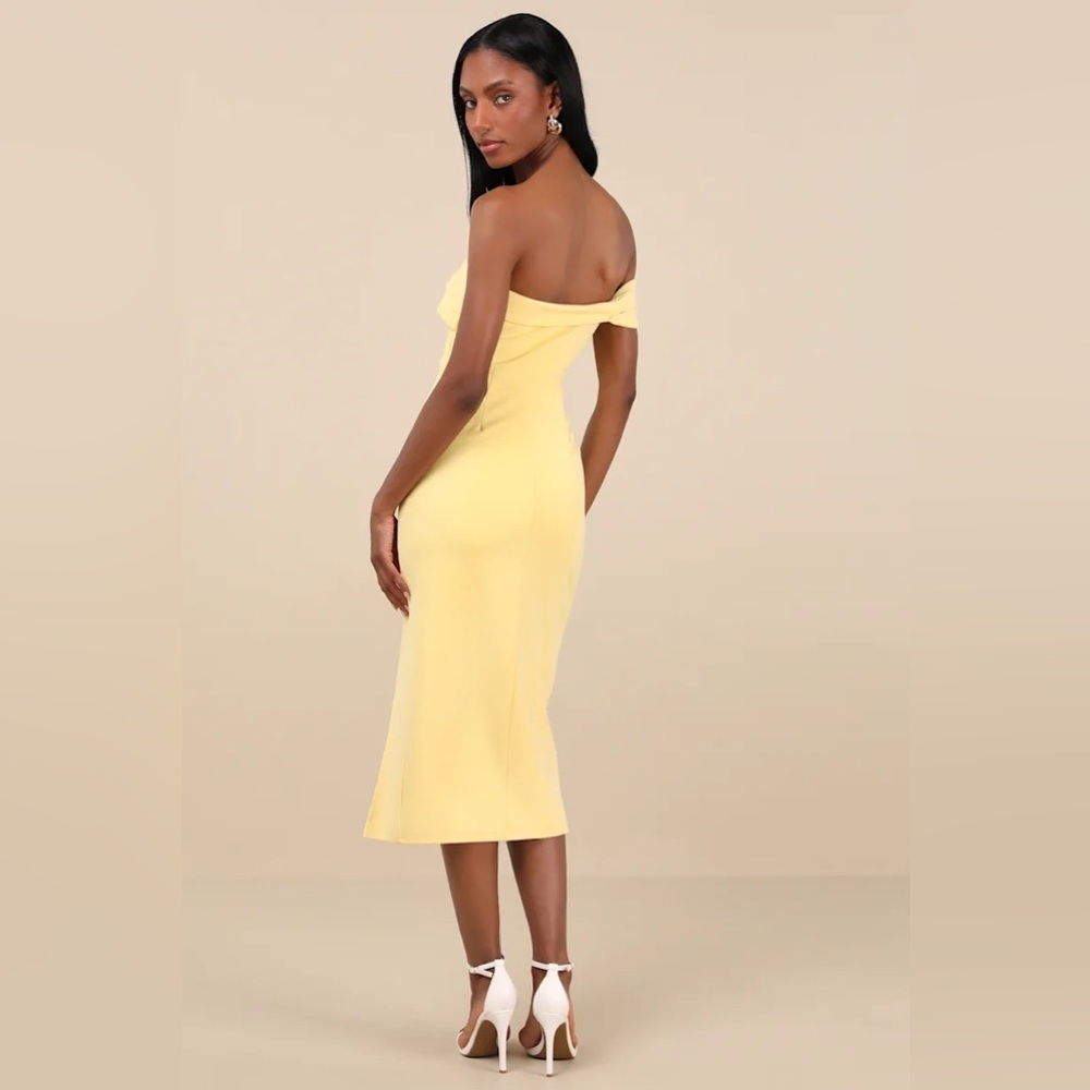 Lulus Twist and Make Up Light Yellow One-Shoulder Bodycon Midi Dress - Picture 3 of 8